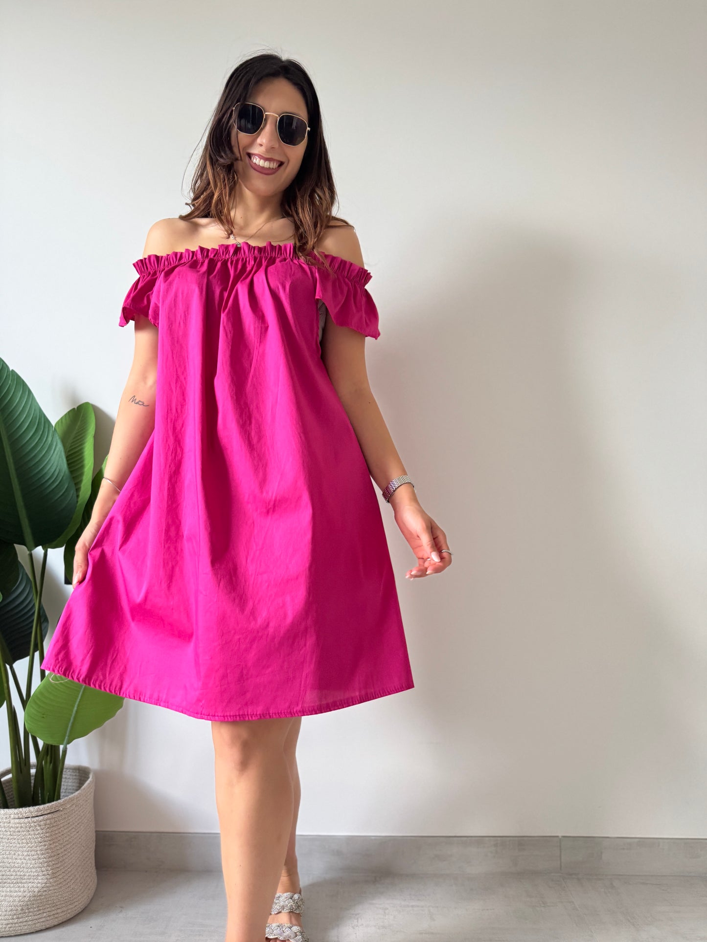 Abito cotone fucsia
