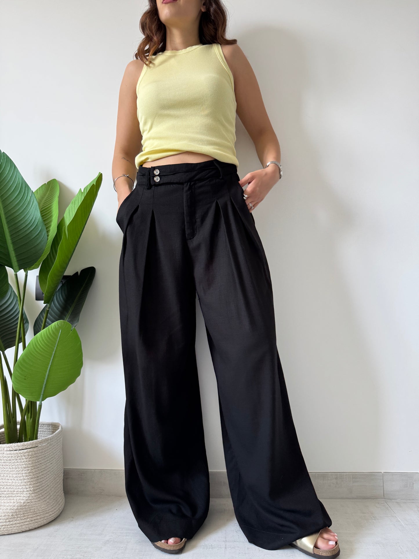 Pantalone palazzo in lino e viscosa