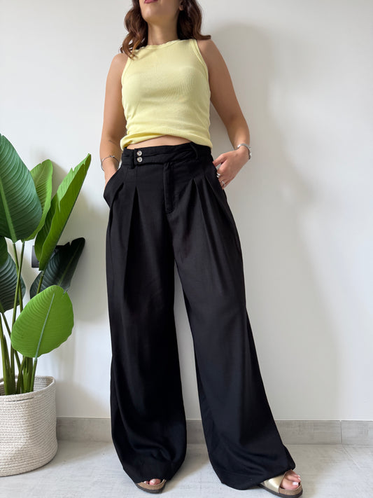 Pantalone palazzo in lino e viscosa