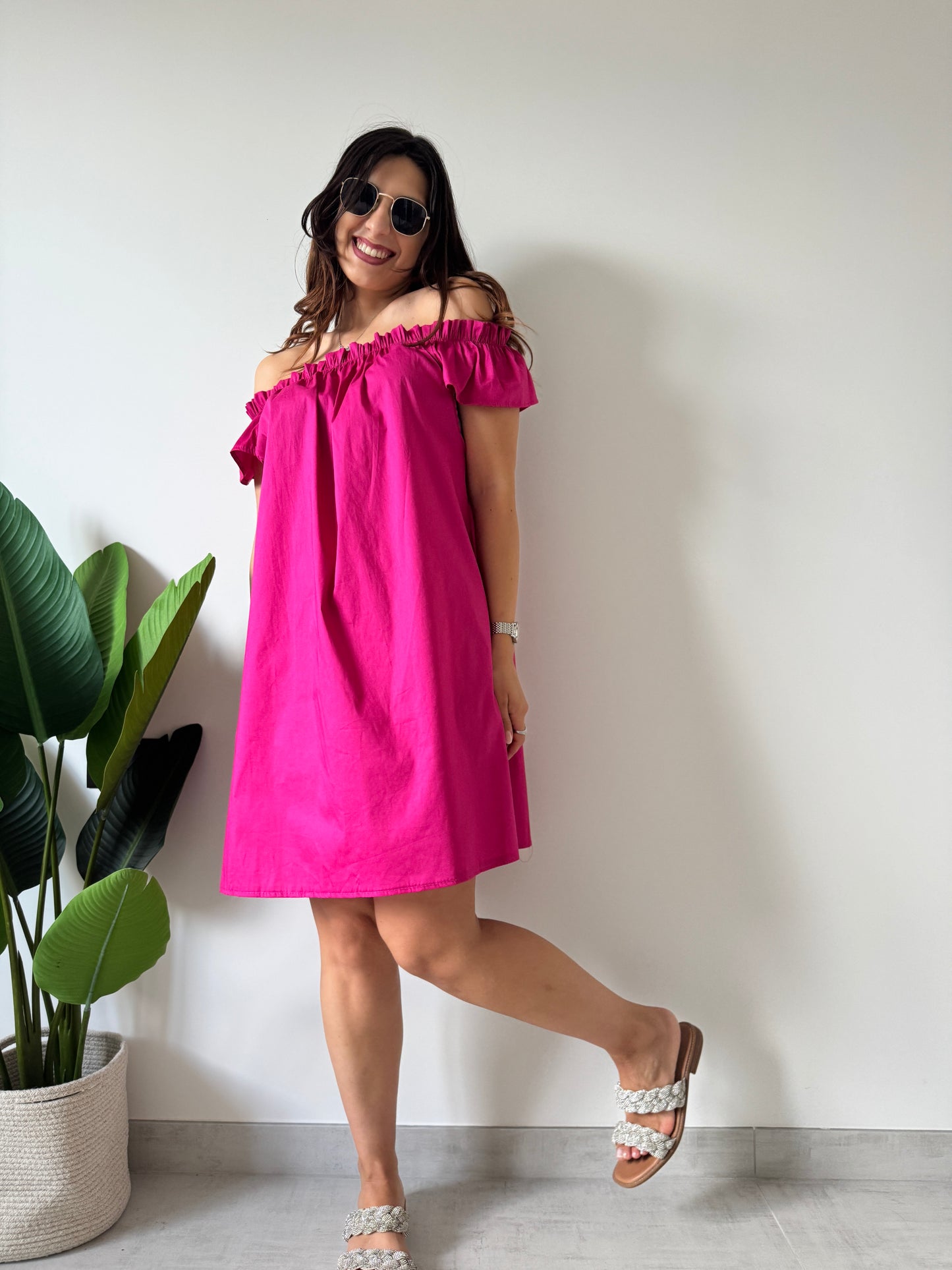 Abito cotone fucsia