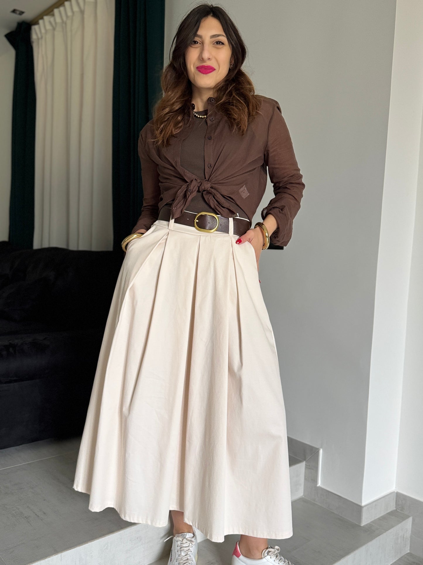 Gonna in cotone beige