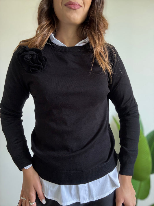 Maglia basica fiore nera